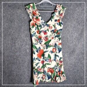 Maria Filo Dress M Cottage Core Garden Floral Woven Crinkle Ruffle‎ Short Sleeve